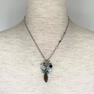 Sterling Silver 925 Two Strand Cable Chain Front Toggle Quartz Tassel Necklace